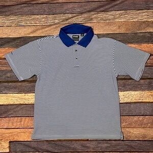 Mens Ping Golf Polo Blue and White Striped Preppy Country Club Shirt